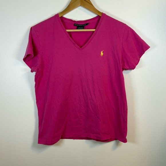 Polo Ralph Lauren Tops - Ralph Lauren Sport Women’s Pink V-Neck T-Shirt, Size Large, Cotton, Preppy